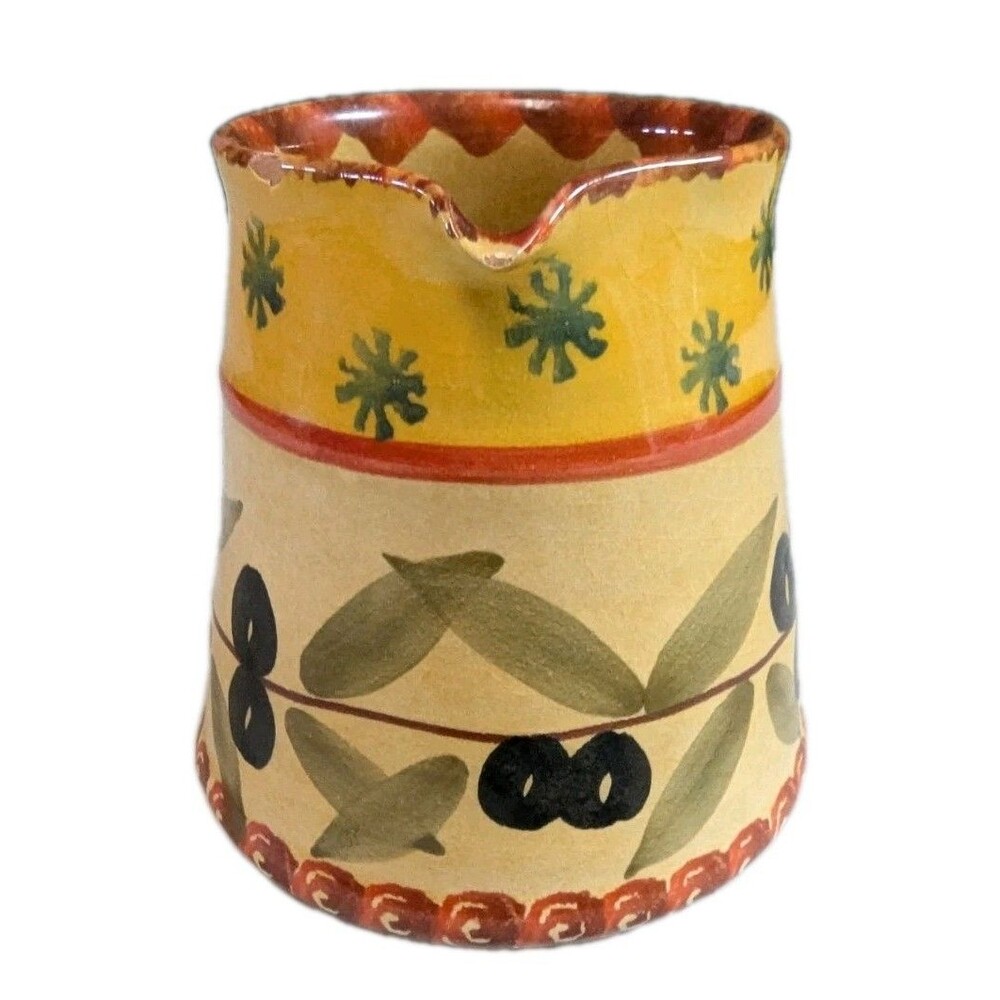 Vintage Italica Ars Italy Hand Painted Pottery Creamer Pitcher Olive Branch 4 - Picture 5 of 7